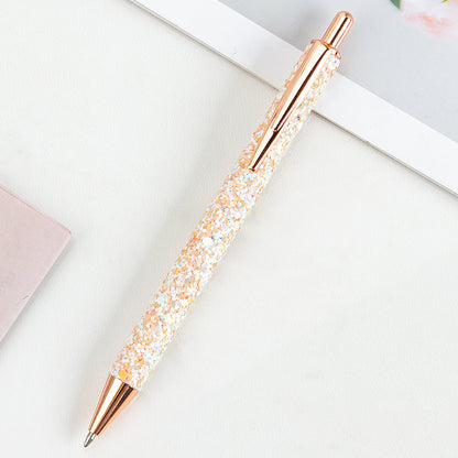Ins Metal Pen Pu Bag Diamond Pen Sequin Press Pen Customized Multi-Color Press Ballpoint Pen - DropOnline.co