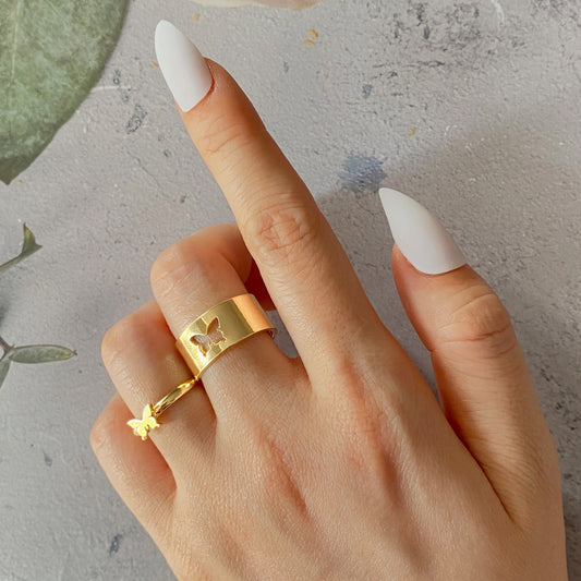 Hot Selling Creative Personality Butterfly 2-Piece Ring Set - Punk Style Couple Rings