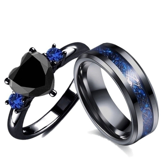 Black Heart Gemstone Diamond Wedding Ring - Gothic Romantic Engagement Ring