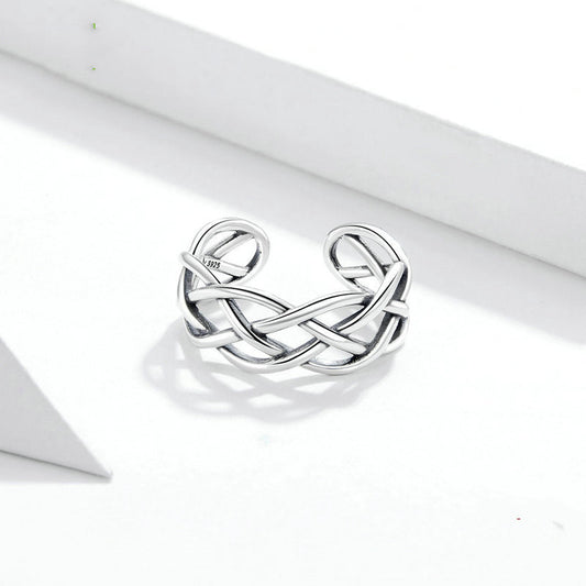 Bamoer 925 Sterling Silver Woven Texture Ring - Adjustable Band