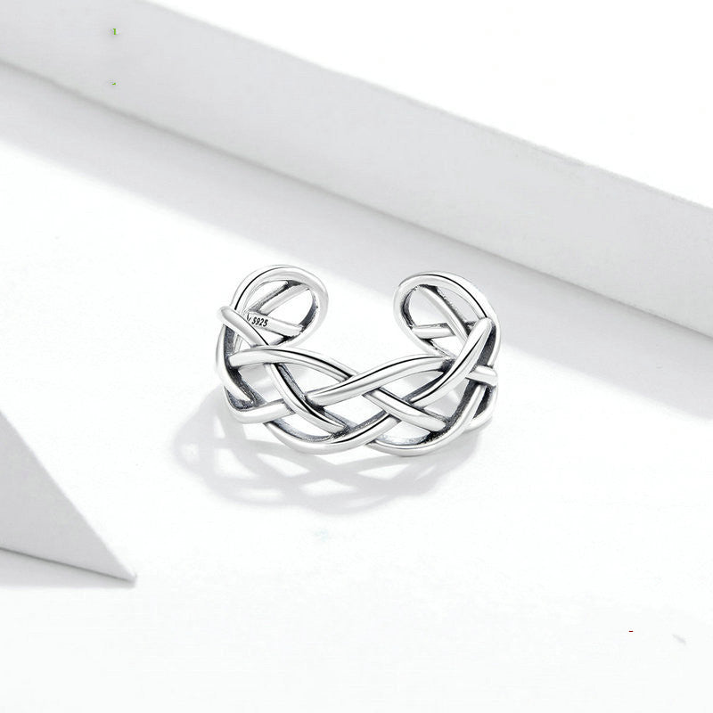 Bamoer 925 Sterling Silver Woven Texture Ring - Adjustable Band