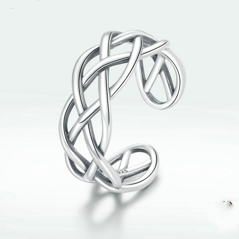 Bamoer 925 Sterling Silver Woven Texture Ring - Adjustable Band