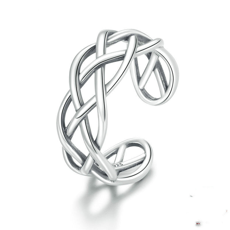 Bamoer 925 Sterling Silver Woven Texture Ring - Adjustable Band