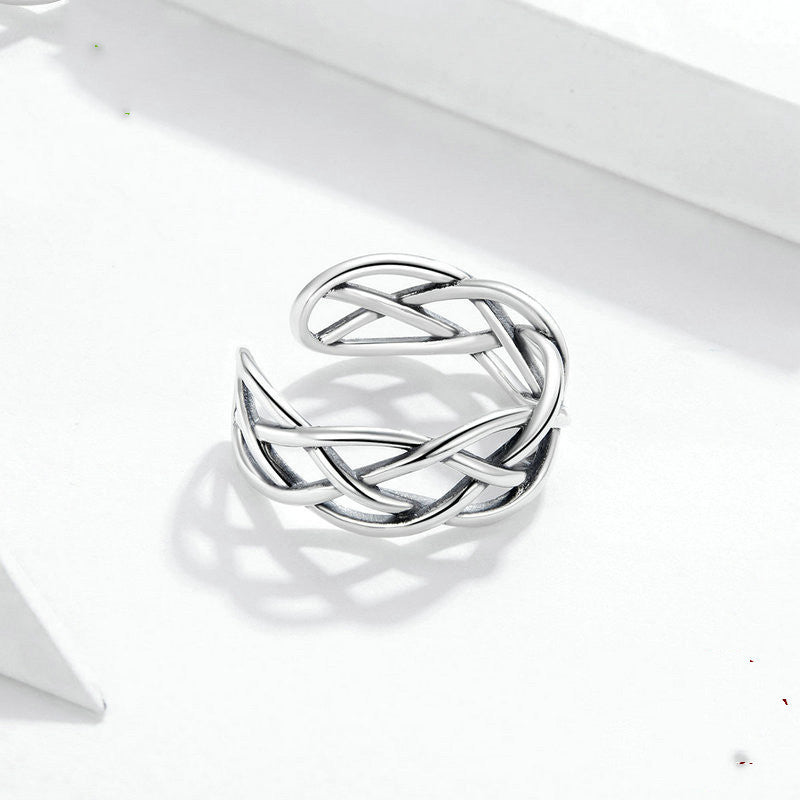 Bamoer 925 Sterling Silver Woven Texture Ring - Adjustable Band