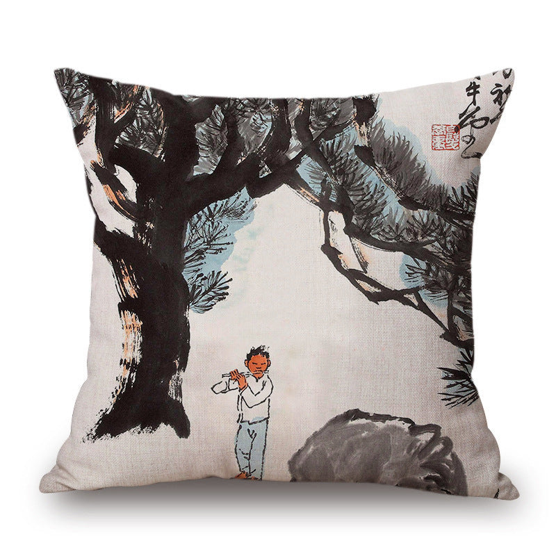 Retro Ink Painting Cushion Cover Chinese