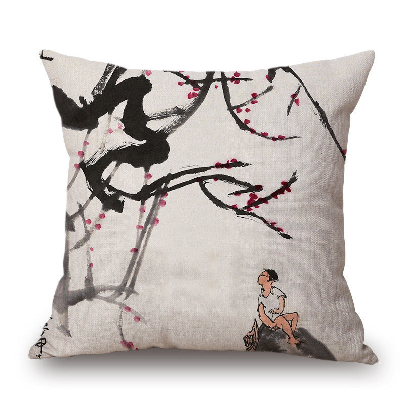 Retro Ink Painting Cushion Cover Chinese