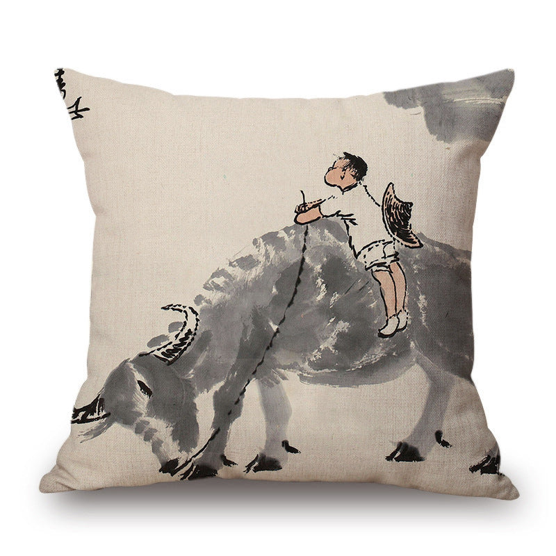 Retro Ink Painting Cushion Cover Chinese