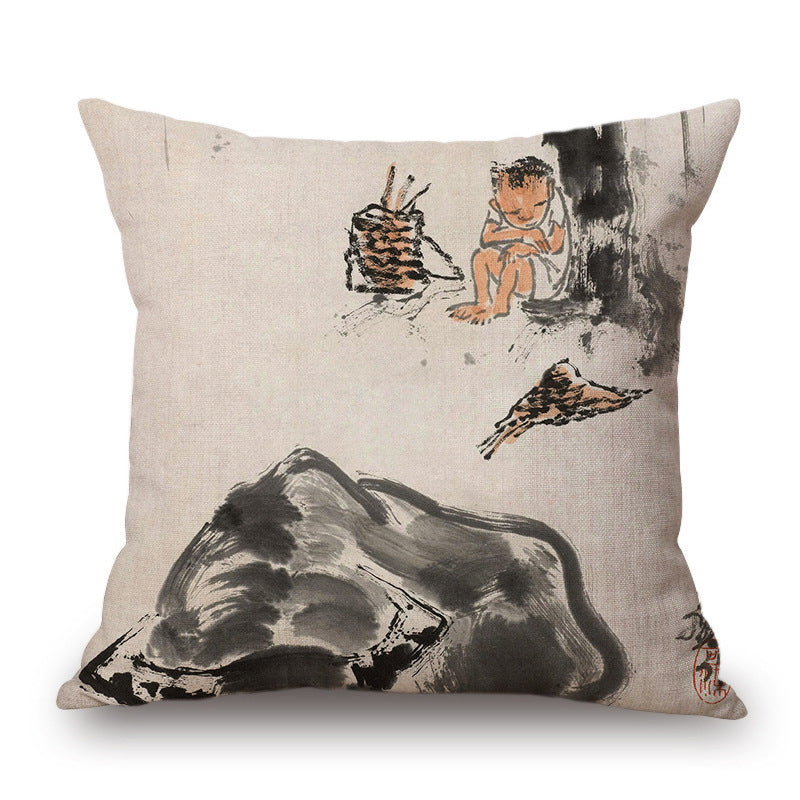 Retro Ink Painting Cushion Cover Chinese
