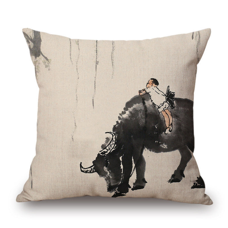 Retro Ink Painting Cushion Cover Chinese
