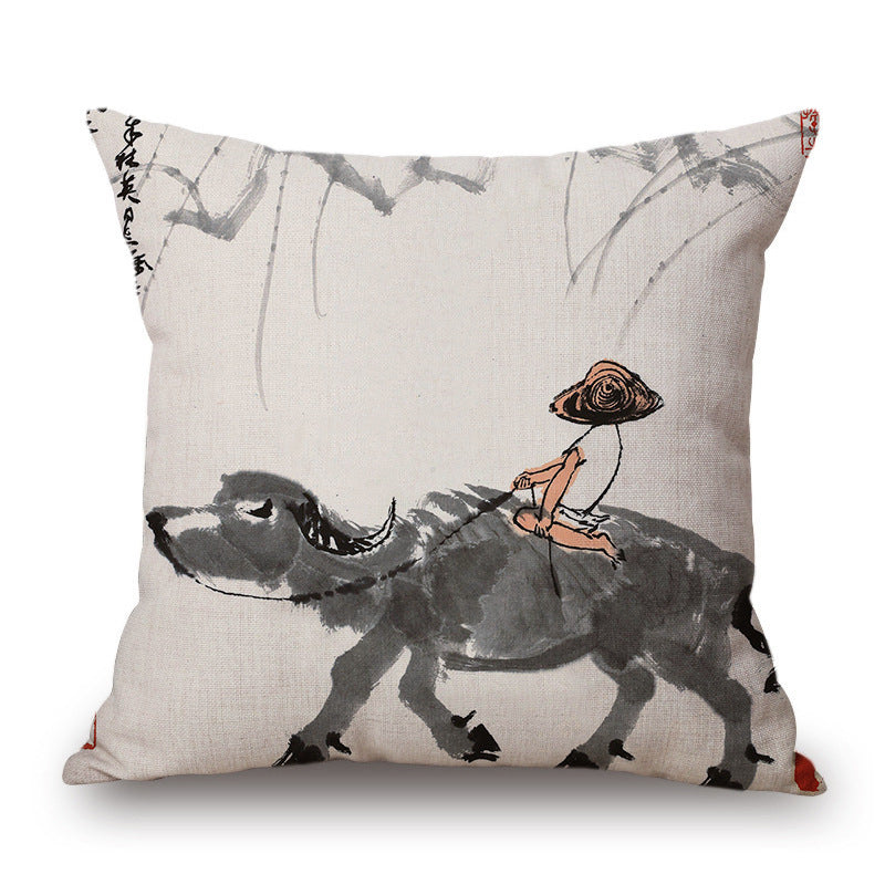 Retro Ink Painting Cushion Cover Chinese