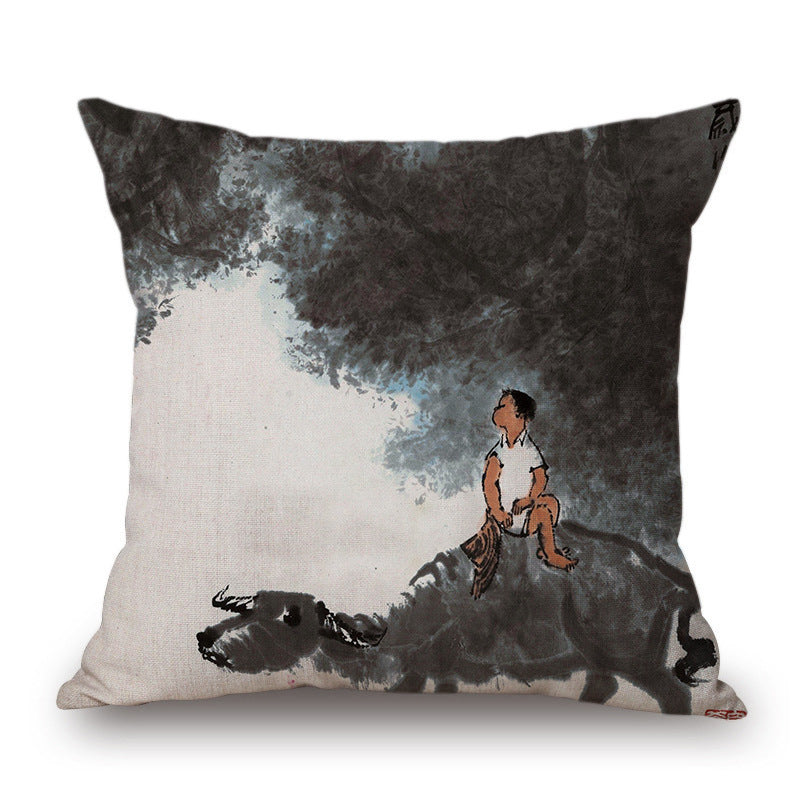 Retro Ink Painting Cushion Cover Chinese