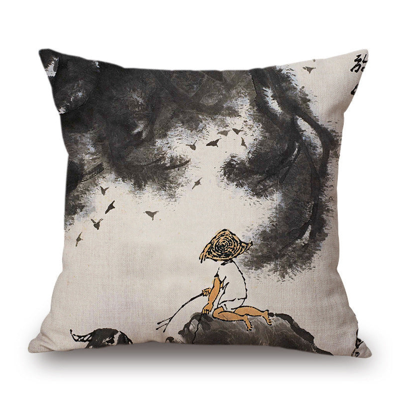 Retro Ink Painting Cushion Cover Chinese