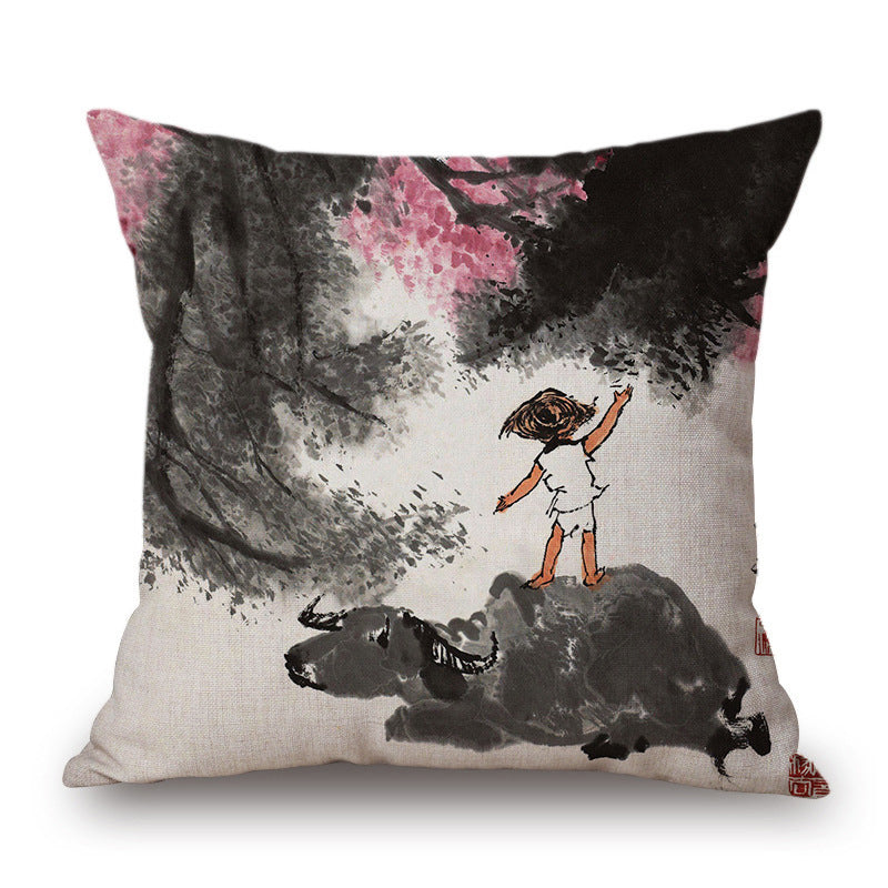 Retro Ink Painting Cushion Cover Chinese
