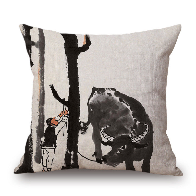 Retro Ink Painting Cushion Cover Chinese