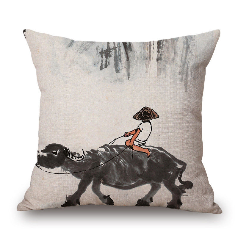 Retro Ink Painting Cushion Cover Chinese