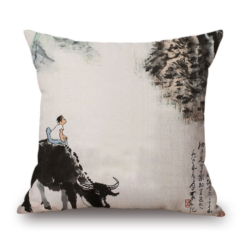 Retro Ink Painting Cushion Cover Chinese