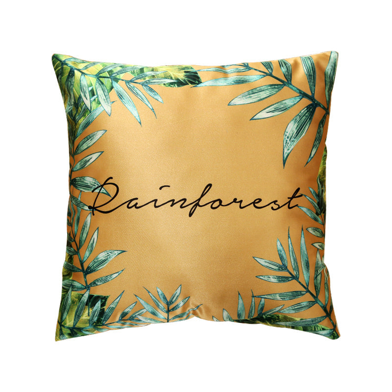Modern rainforest bird green leaf print cushion cover