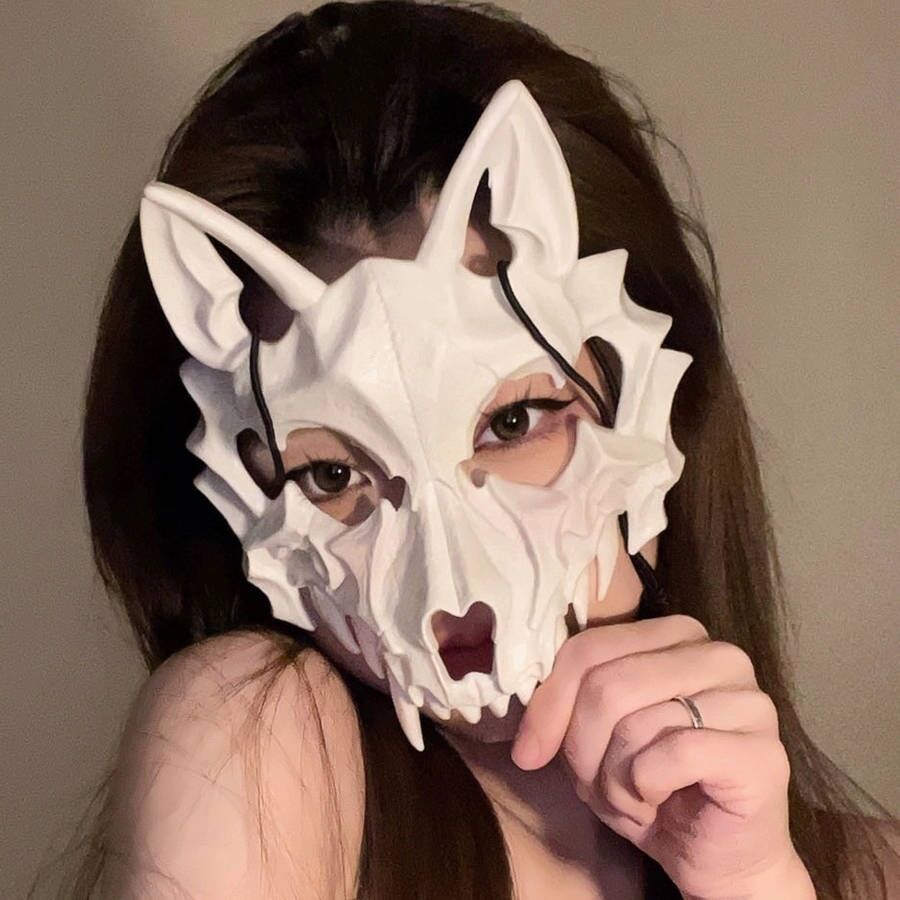 Halloween Half Face Mask - Werewolf White Design