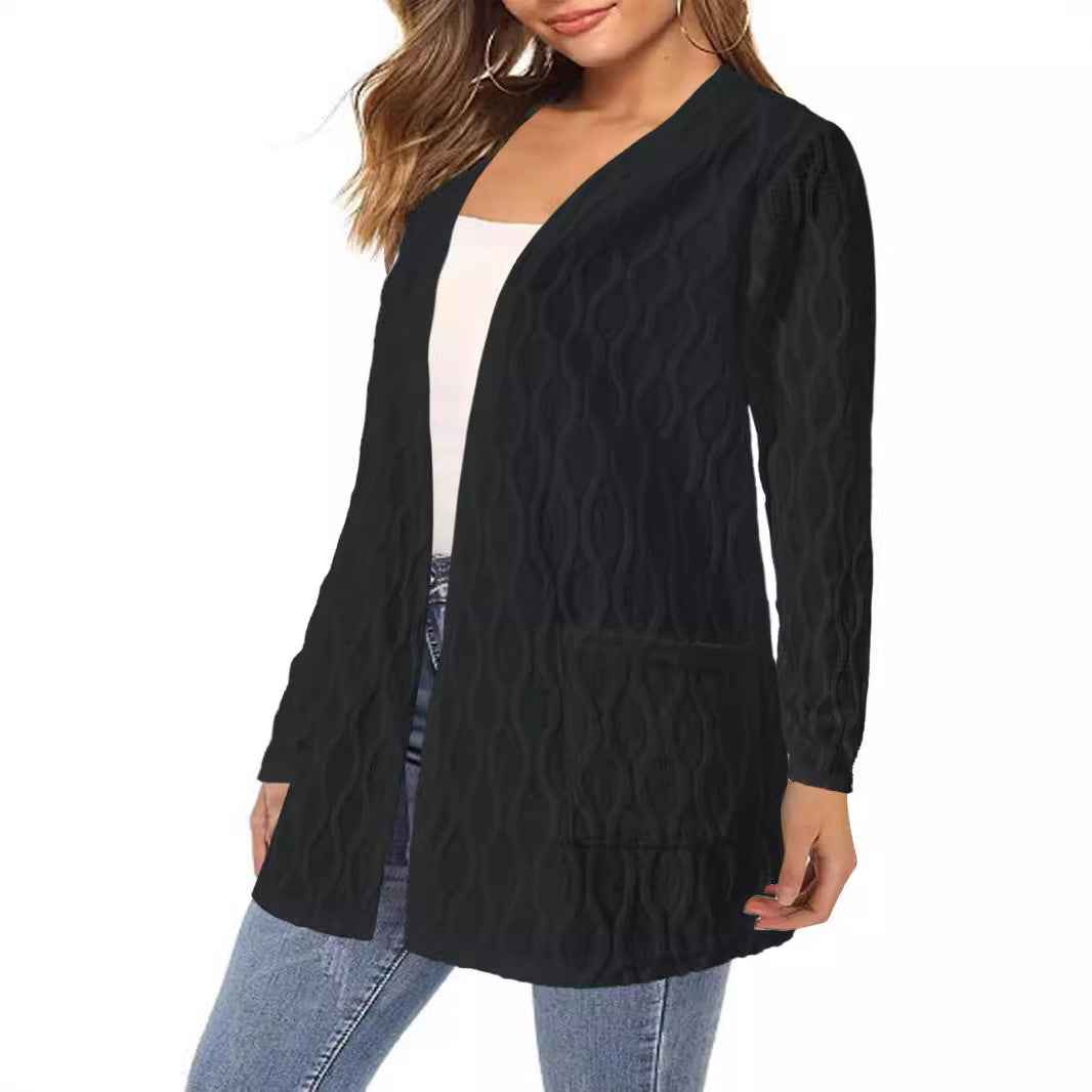 Hollow-out Casual Commuting Knitted Long-sleeve Cardigan