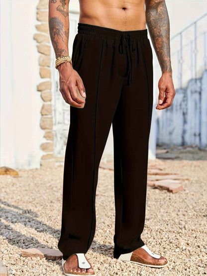 Men's Casual Loose Trousers - Quick-Drying Waist-Tied Pants with Pockets