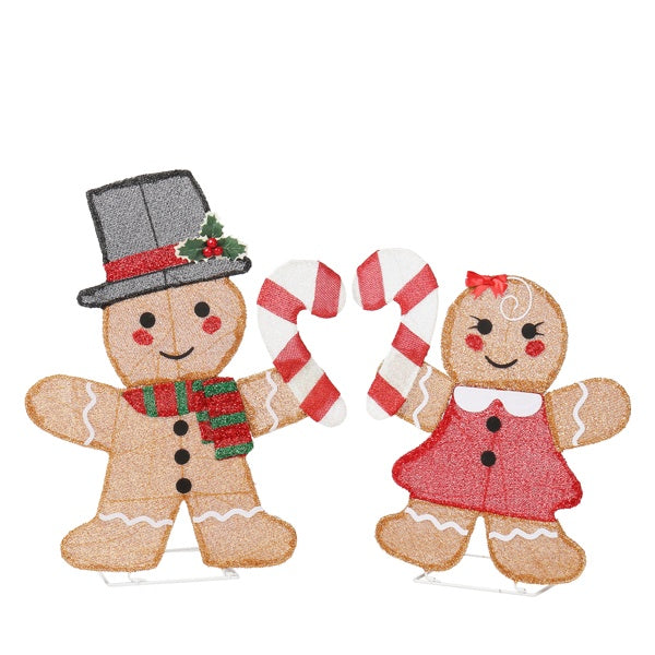 Set of 2 Lighted Gingerbread Man & Candy Cane - 80 LED Christmas Decorations