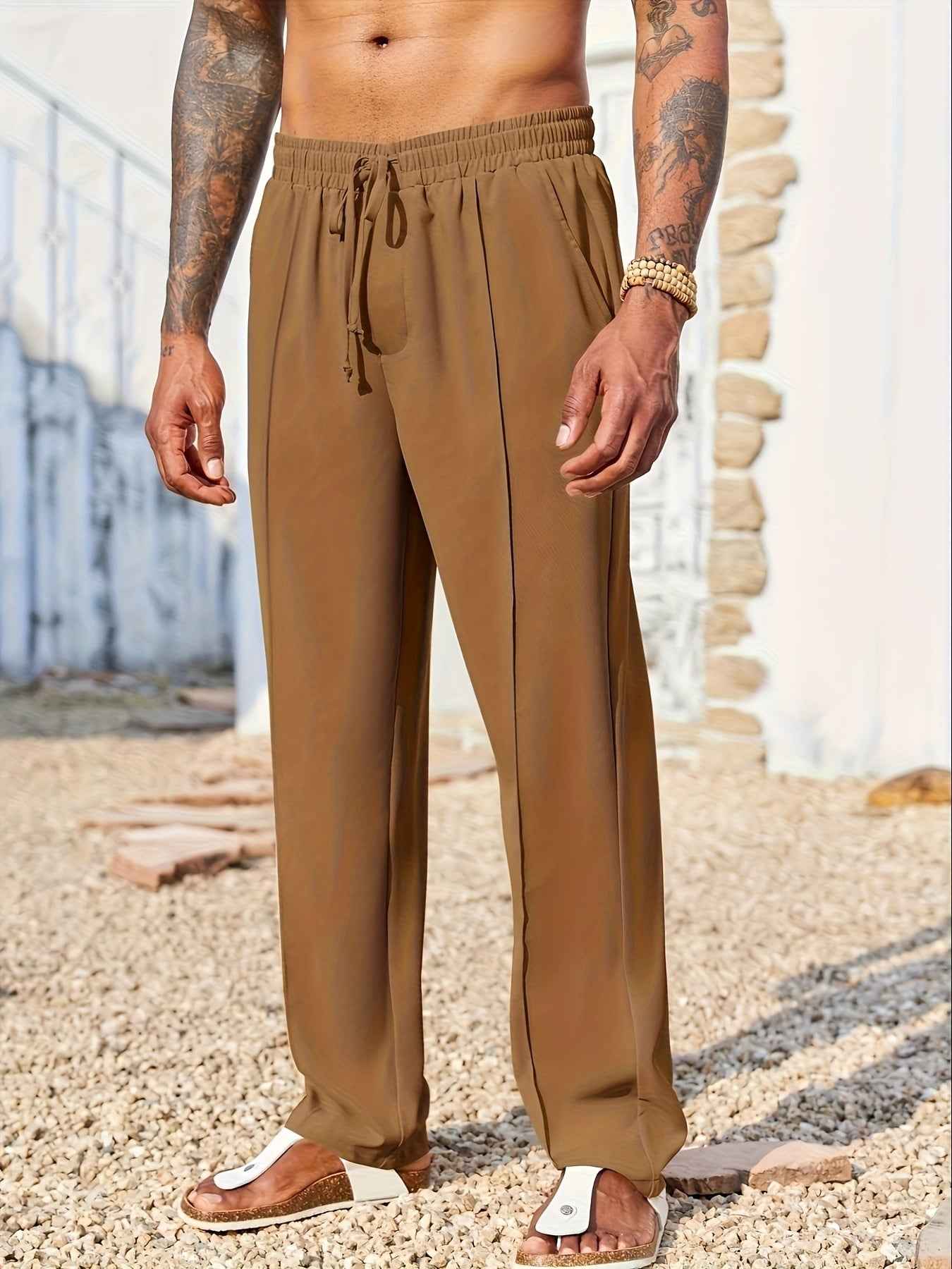 Men's Casual Loose Trousers - Quick-Drying Waist-Tied Pants with Pockets