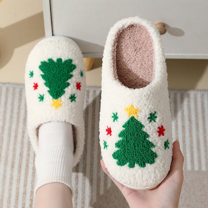 Christmas Home Slippers Cute Cartoon Santa Claus Cotton Slippers For Women And Men Couples Winter Warm Furry Shoes - DropOnline.co