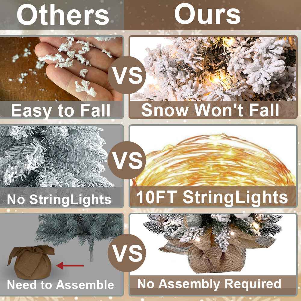 2ft Mini Christmas Tree with Light - Artificial Tabletop with Flocked Snow - DropOnline.co