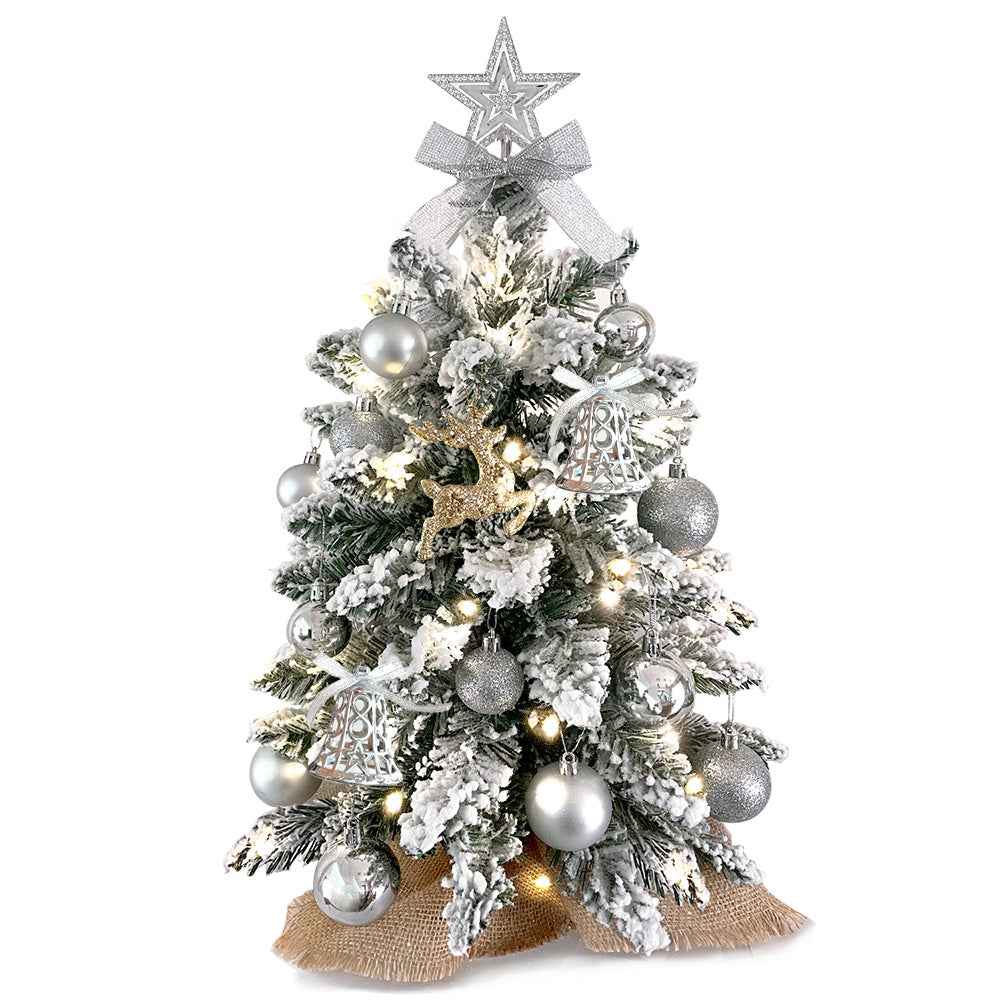 2ft Mini Christmas Tree with Light - Artificial Tabletop with Flocked Snow - DropOnline.co