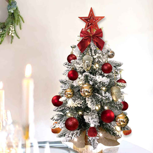 2ft Mini Christmas Tree with Lights - Flocked Snow Tabletop Decoration with Ornaments - DropOnline.co