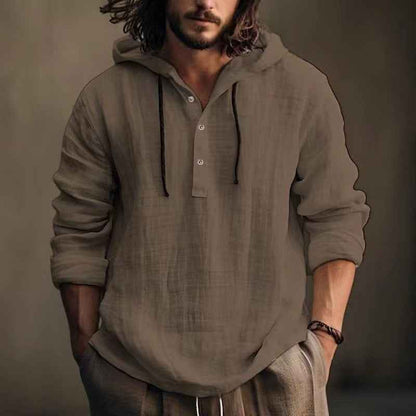 Men's Cotton Linen Hooded Shirt - Long Sleeve Casual Daily Sweater