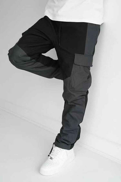 Men's Large Pocket Stitching Trousers - Loose Fit Tapered Pants