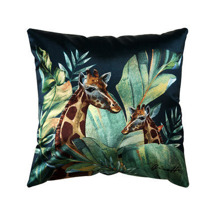 Modern rainforest bird green leaf print cushion cover