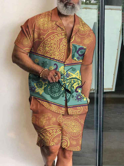 Men's 3D Printed Lapel Shirt - Casual Slim-Fit Short Sleeve Outfit