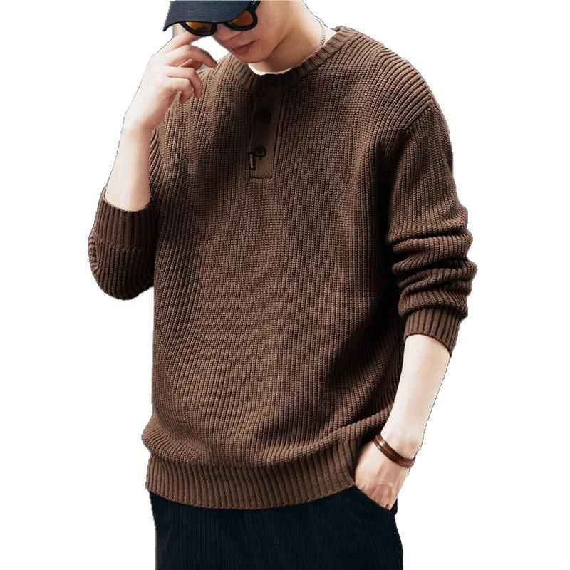 Vintage-style, Relaxed-fit, Thickened Vertical-striped Workwear Pullover Sweater