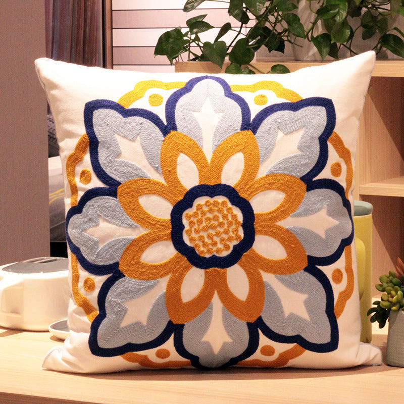 Embroidered Flower Nordic Fabric Sofa Cushion Cover