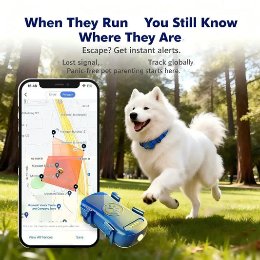GPS Pet Tracker for Dogs Cats Built-in IoT Sim WiFi Tracking Unlimited Distance QR Code Anti-Lost Locator, Subscription Required