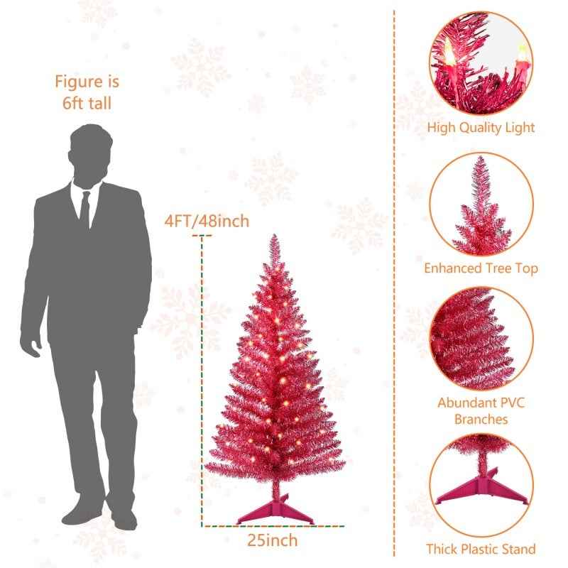 4 Ft Red Artificial Christmas Tree with 50 Lights & 112 Branch Tips