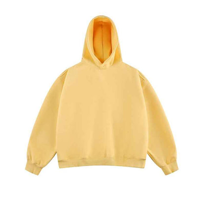 Short Wide Fleece Hooded Sweatshirt For Men And Women In American Solid Color