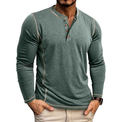 European And American Men's Henley Shirt With Four-button Top