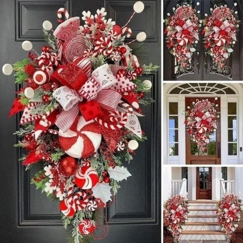 Christmas Upside Down Tree Door Wall Decoration - Candy Style Holiday Door Hanger (50x30cm)