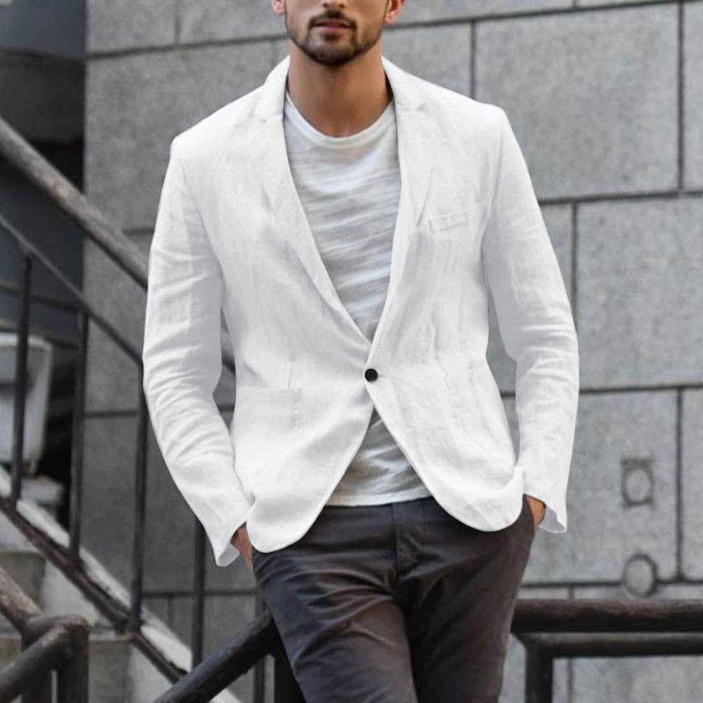 Men's Cotton Linen Solid Color Casual Suit Jacket - Lightweight Blazer