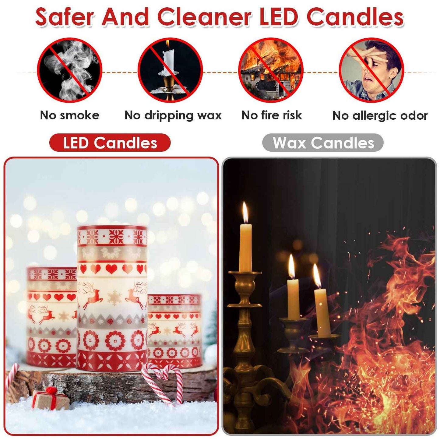 3Pack Christmas Flameless LED Candles - Deer Flickering Pillar with Remote Control - DropOnline.co
