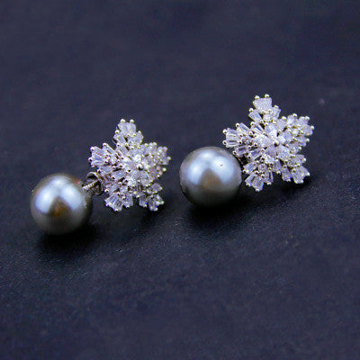 Snow Pearl Earrings - Exquisite Zircon Diamond Pearl Jewelry