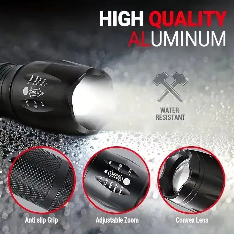 High Power LED Tactical Flashlight - 5-Mode Zoomable Torch