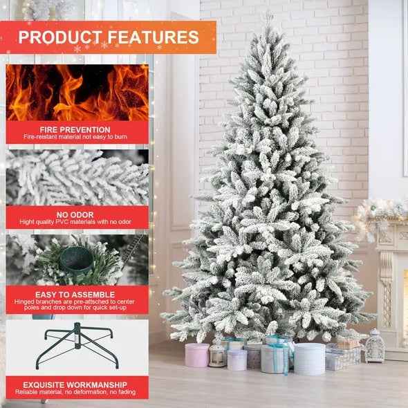 5ft Artificial Flocked Christmas Tree - PVC PE Hinged Fireproof Tree by LiMei - DropOnline.co
