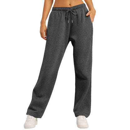 Same Style Solid Color Casual Loose Fleece-lined Trousers