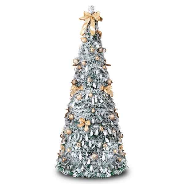 6 FT Snow Flocked Pre-lit Pop Up Christmas Tree with 100 Warm Lights & Ornaments