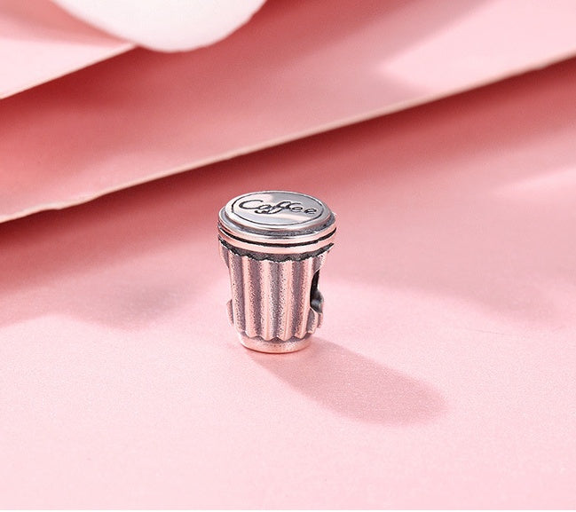 Sterling Silver Coffee Cup Charm Bead - S925 Pure Silver