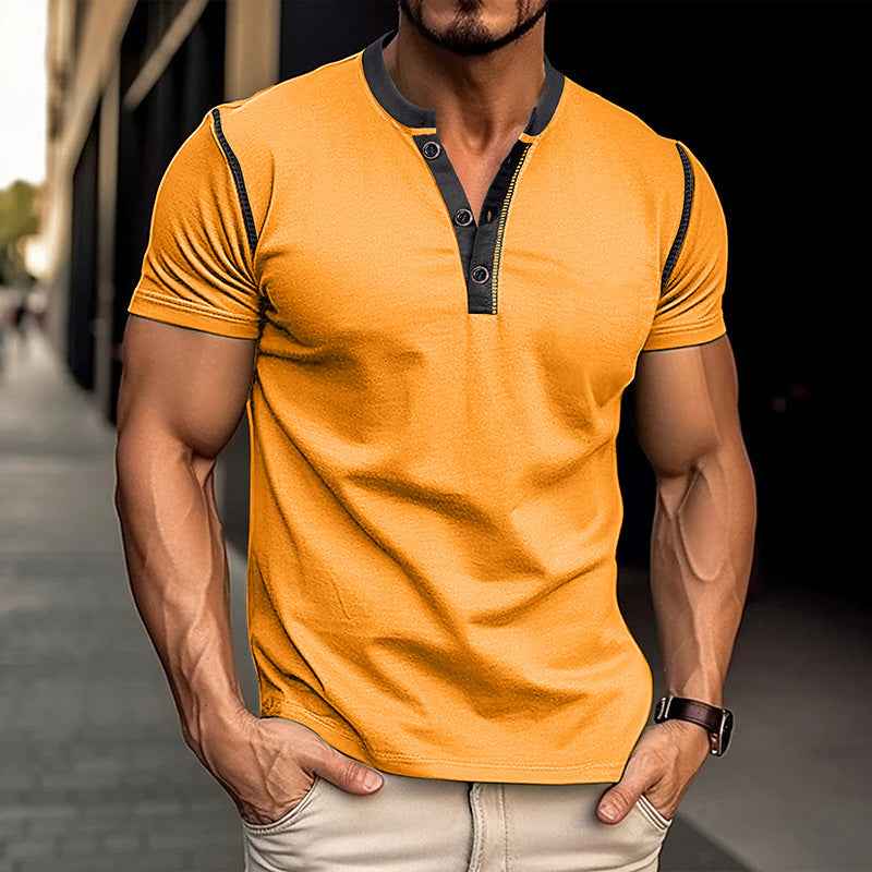 Men's Fashion Short Sleeve Polo Shirt - Summer Button V-Neck Top